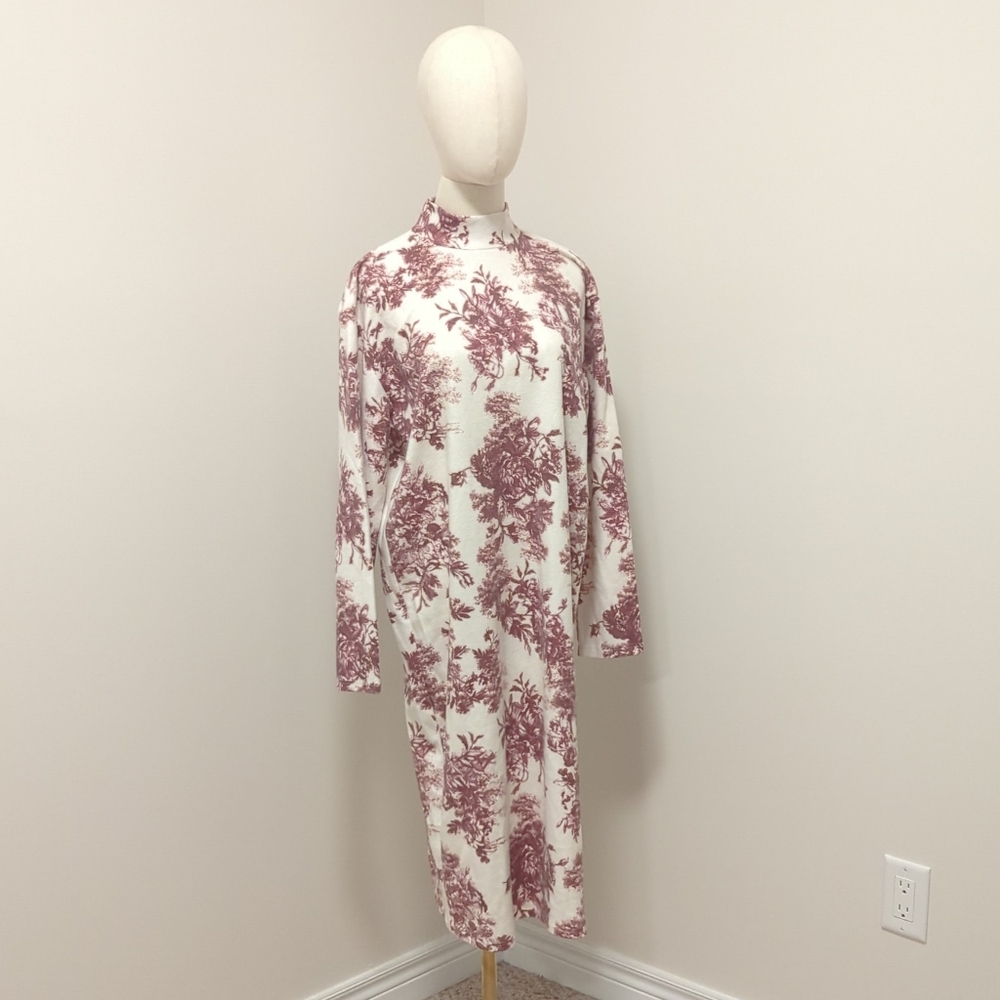 Zara Mock Neck Dress, Floral Toile Print, Long Sleeve, Medium NWOT